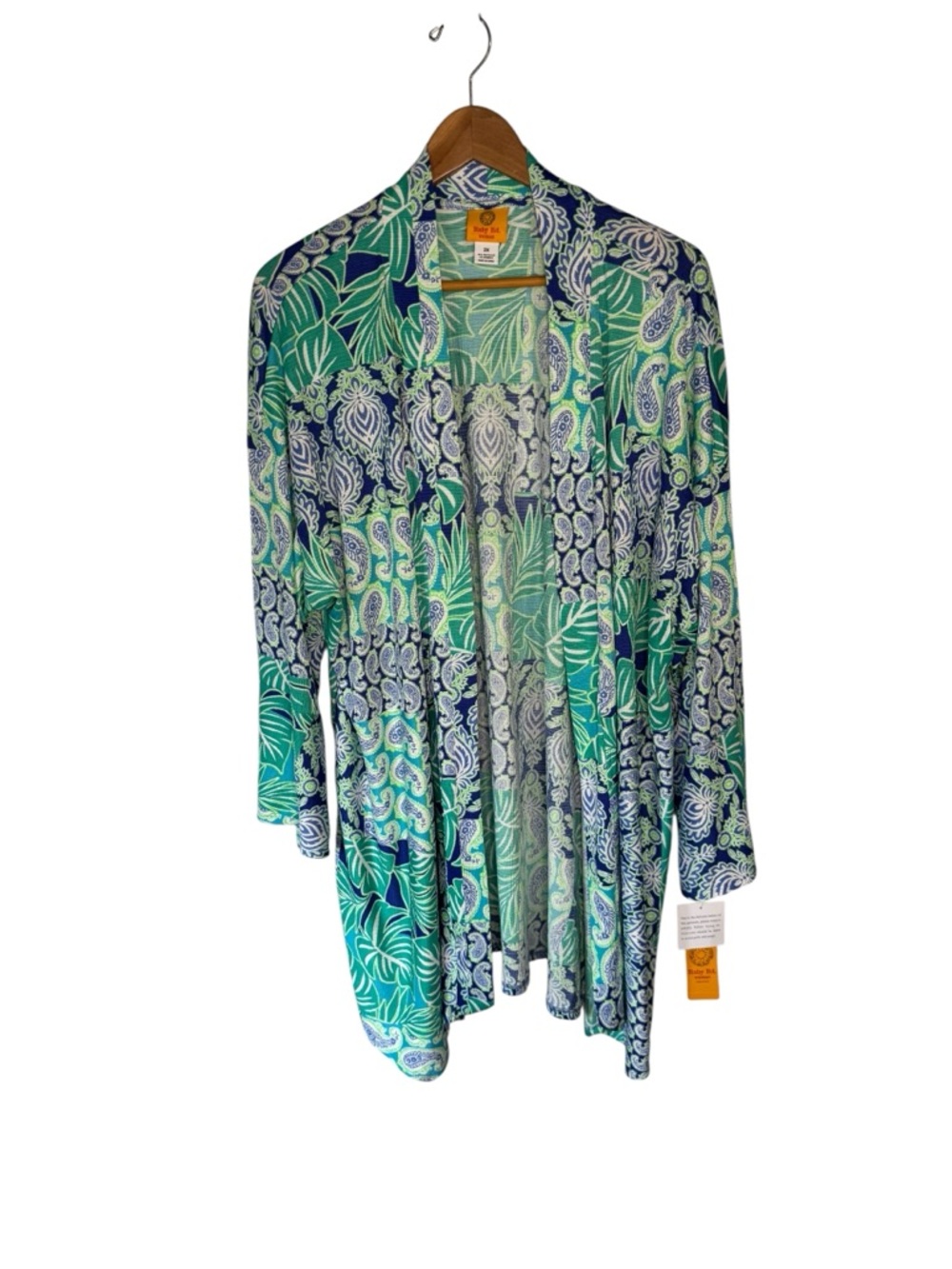 Ruby Rd Bali Patchwork Knit Cardigan Top Blue Green Sea Colors Size 3X NWT - Picture 5 of 10